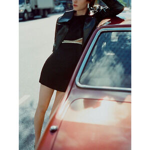 Endless Rose Black Viscose Rhinestone-Trim Cutout Mini Dress Size L